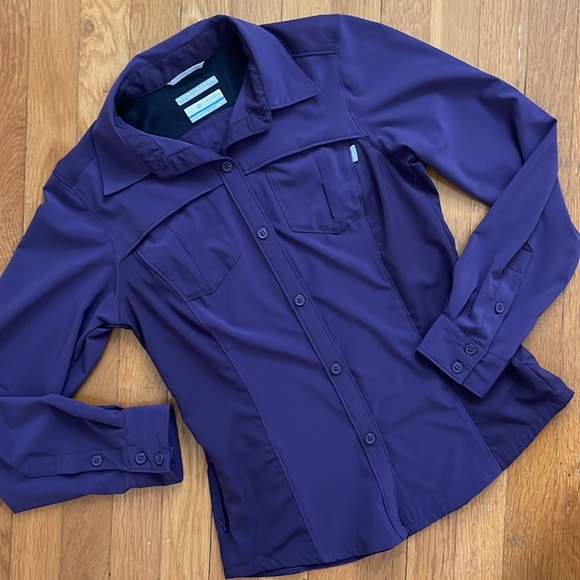 Columbia XS Omni-Shade Sun Protection Sunshirt Deep Purple Button Down Top - Picture 5 of 15